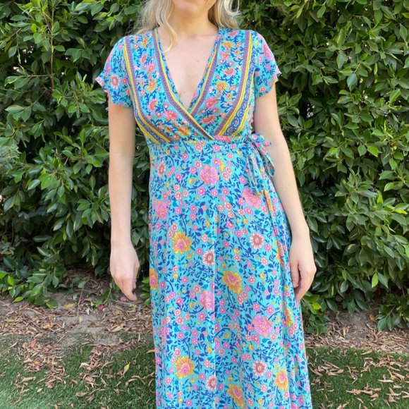 SOLD Bright Floral Maxi Wrap Dress Size S - Picture 1 of 4